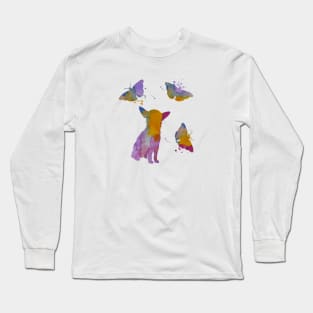 Chihuahua Art, Butterflies, Butterfly Dog Art Long Sleeve T-Shirt